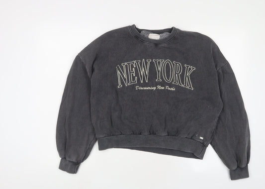 Pull&Bear Womens Grey Cotton Pullover Sweatshirt Size M Pullover - New York