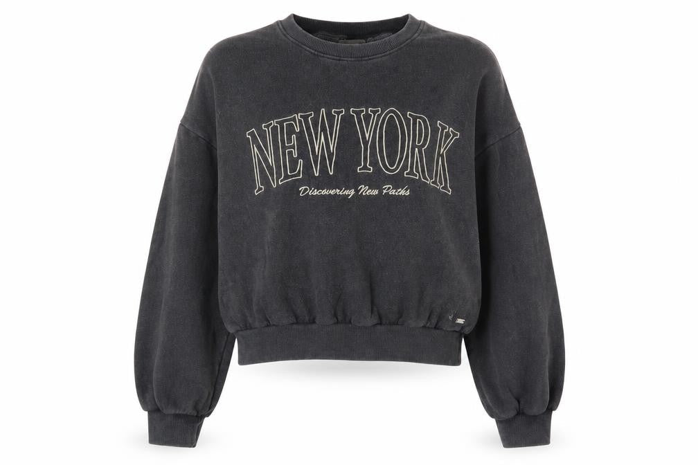 Pull&Bear Womens Grey Cotton Pullover Sweatshirt Size M Pullover - New York