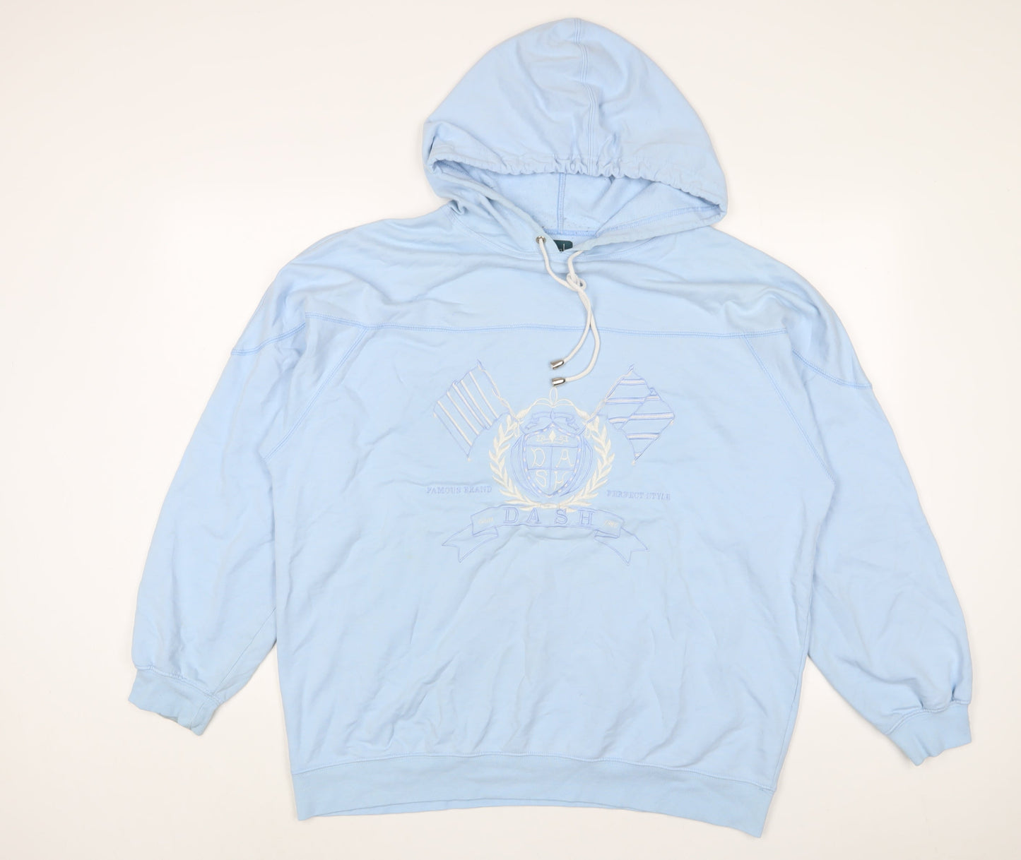 DASH Womens Blue Cotton Pullover Hoodie Size M Pullover - Embroidered