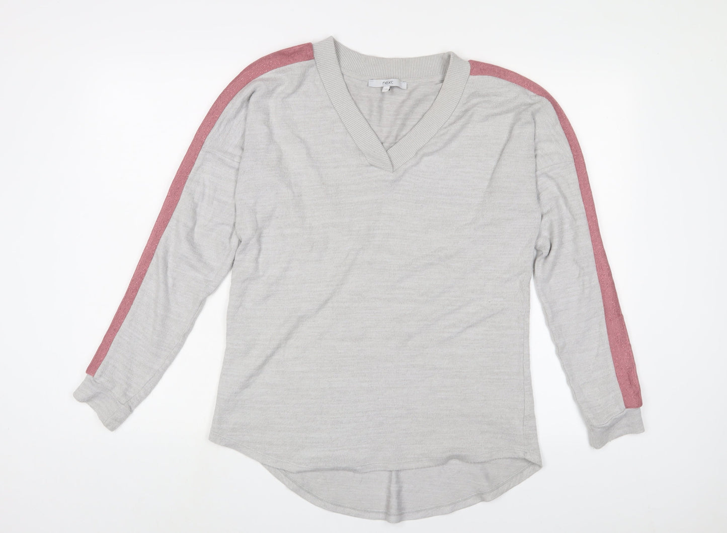 NEXT Womens Grey Polyester Basic T-Shirt Size 10 V-Neck