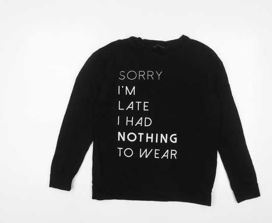 Dorothy Perkins Womens Black Cotton Pullover Sweatshirt Size 8 Pullover