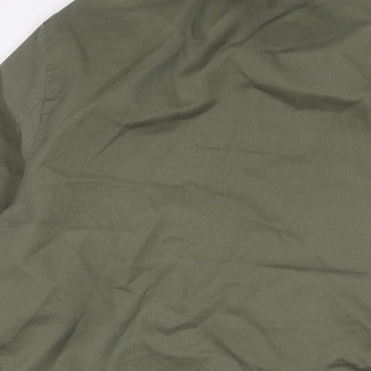 Brand and care label for ASOS men’s green jacket, size L, zip
