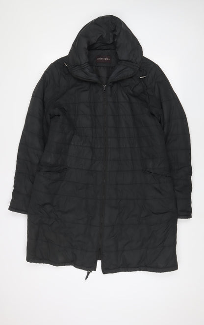 Additional front view of Principles women’s black quilted coat, size UK 14, zip