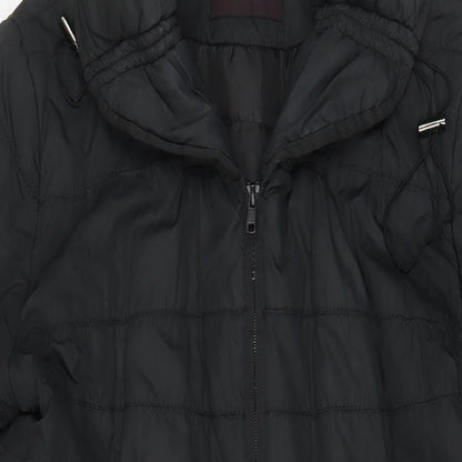 Close-up detail of Principles women’s black quilted coat, size UK 14, zip