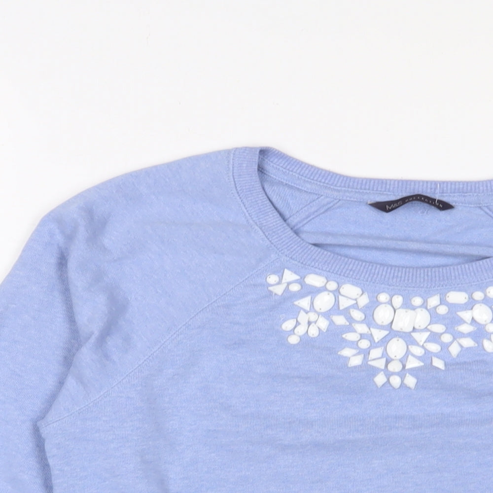 Marks and Spencer Womens Blue Cotton Pullover Sweatshirt Size 10 Pullover - Beaded