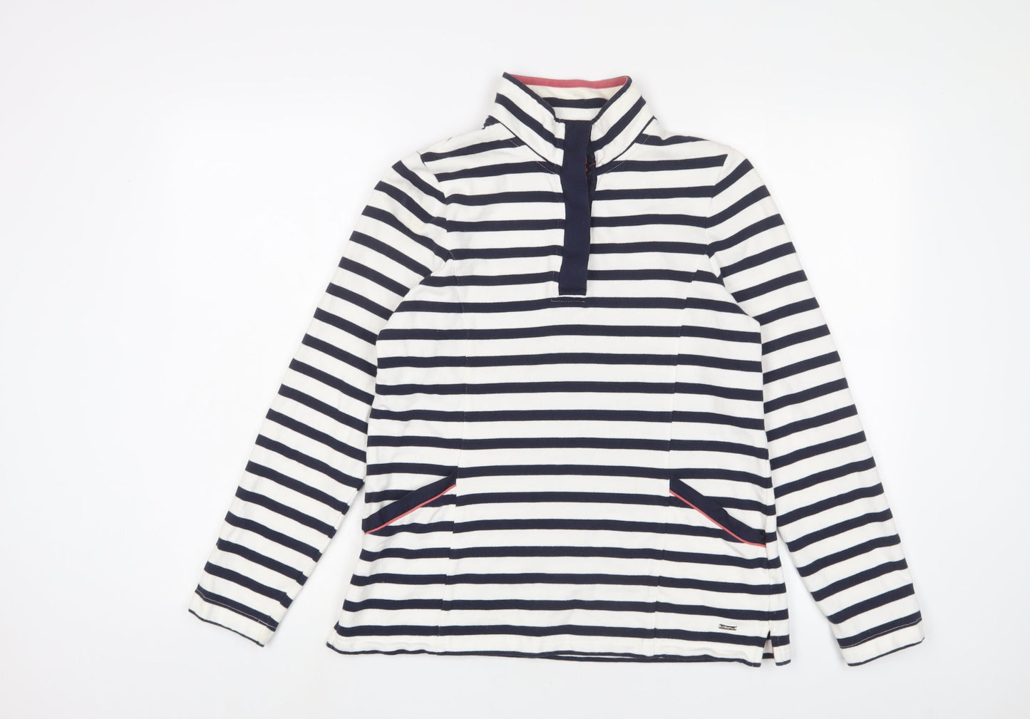 DASH Womens White Striped Cotton Pullover Sweatshirt Size 10 Button