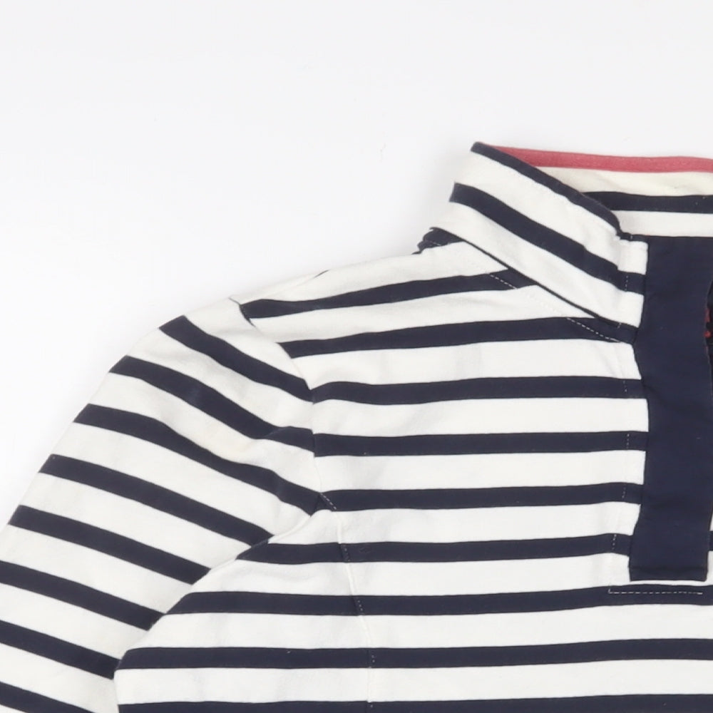 DASH Womens White Striped Cotton Pullover Sweatshirt Size 10 Button