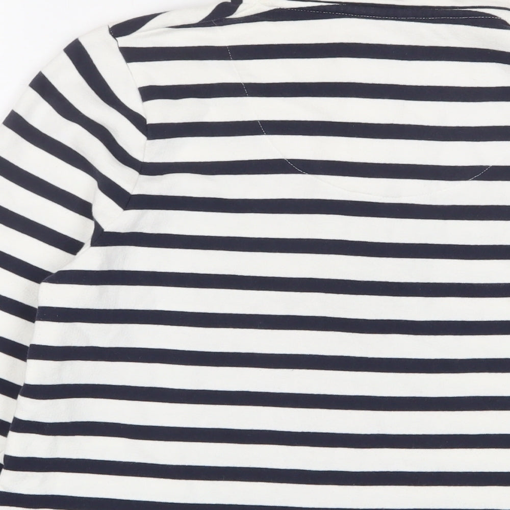 DASH Womens White Striped Cotton Pullover Sweatshirt Size 10 Button