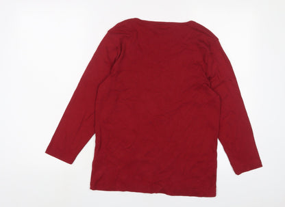 Bonmarché Womens Red Cotton Basic T-Shirt Size M Scoop Neck - Sequins