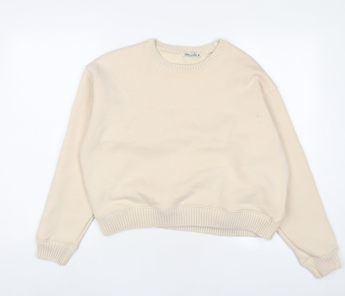 Zara Womens Beige Cotton Pullover Sweatshirt Size M Pullover