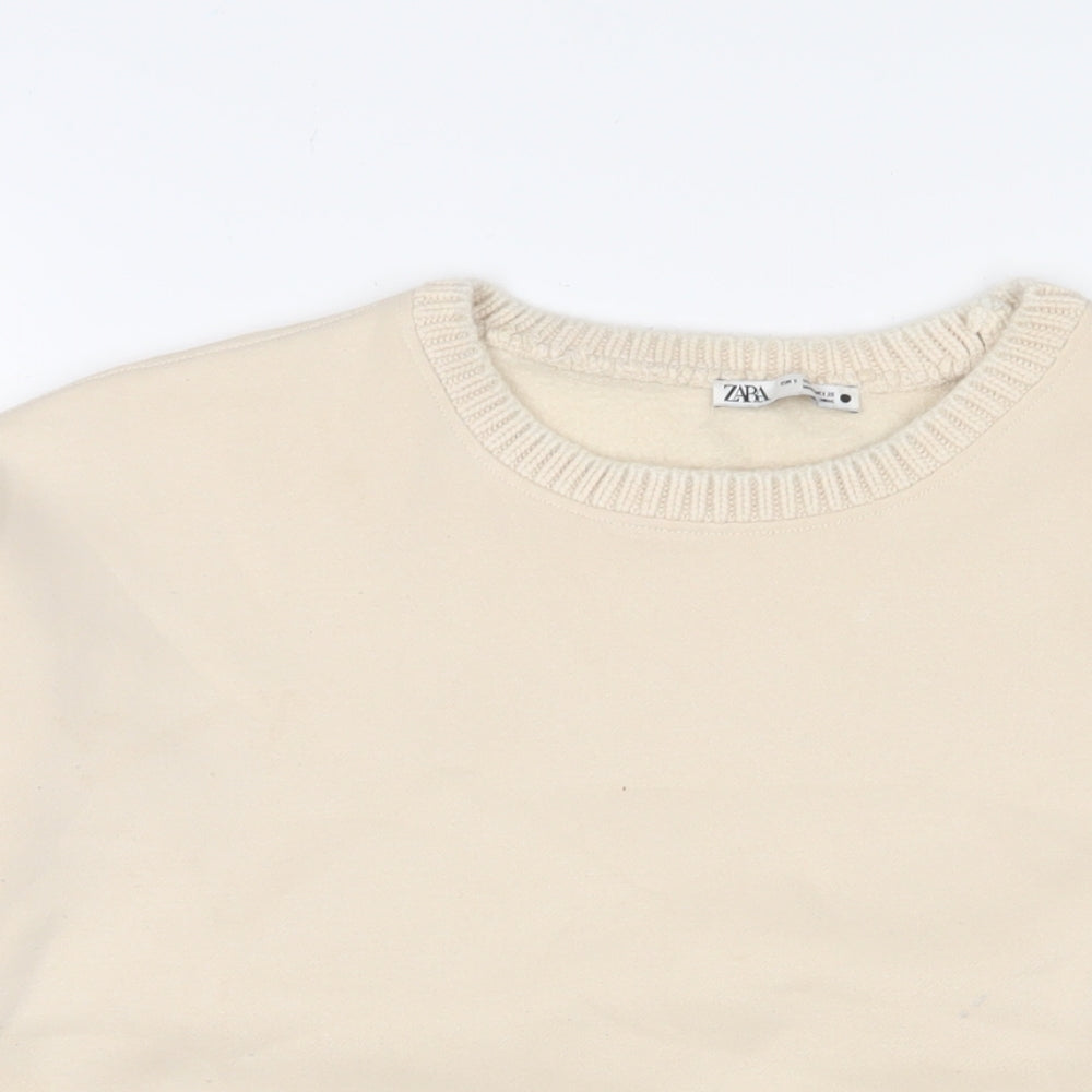 Zara Womens Beige Cotton Pullover Sweatshirt Size M Pullover