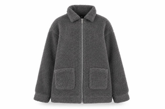 Front view of Missguided women’s grey jacket, size UK 6, zip