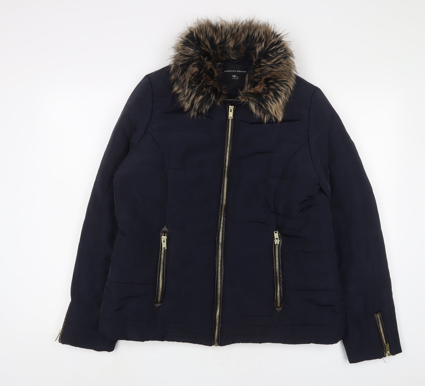 Dorothy Perkins Womens Blue Quilted Coat Size 16 Zip