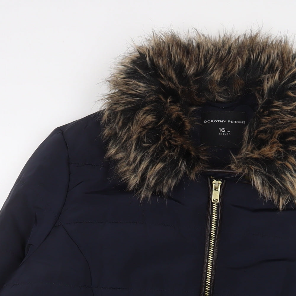 Dorothy Perkins Womens Blue Quilted Coat Size 16 Zip