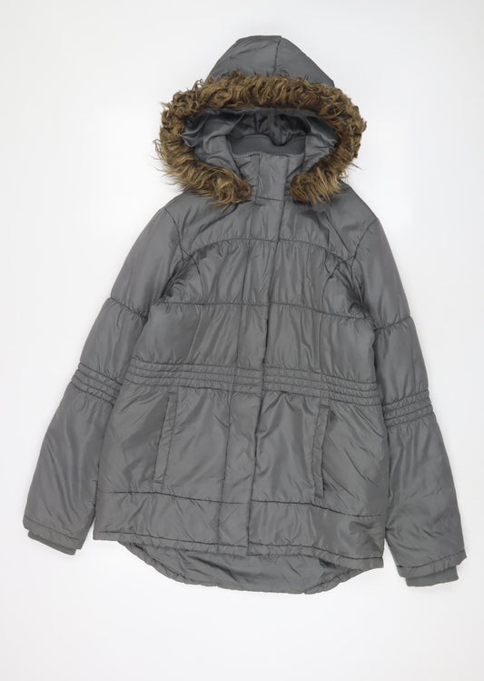 NEXT Womens Grey Parka Coat Size 12 Zip