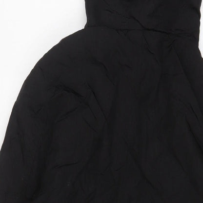 Brand and care label for ASOS men’s black jacket coat, size M, zip