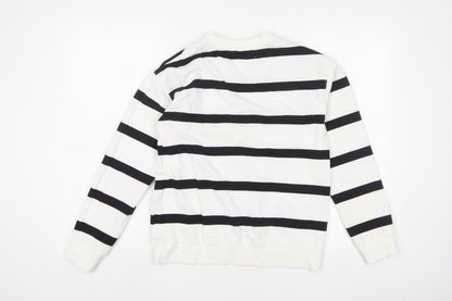H&M Womens White Striped Cotton Pullover Sweatshirt Size XS Pullover