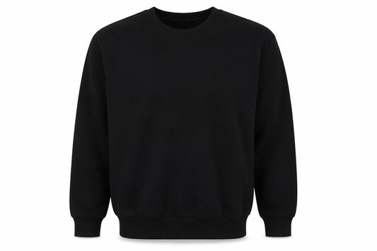 Front view of ASOS men’s black cotton pullover sweatshirt, size M