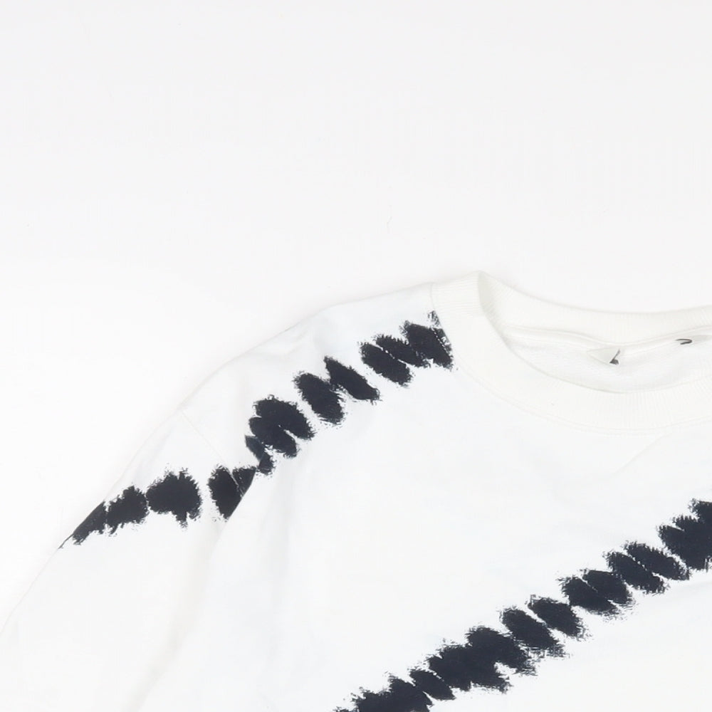 Marks and Spencer Womens White Geometric Cotton Pullover Sweatshirt Size S Pullover