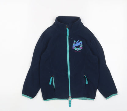 Additional front view of Harry Hall girls’ blue jacket, size 7-8, years zip - logo, embroidered