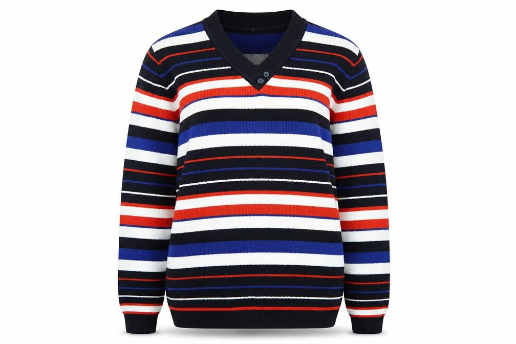 Isle Womens Multicoloured V-Neck Striped Acrylic Pullover Jumper Size M