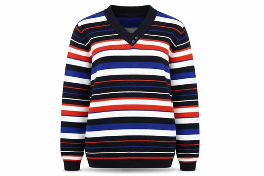 Isle Womens Multicoloured V-Neck Striped Acrylic Pullover Jumper Size M