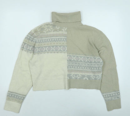 Additional front view of French Connection women’s beige high neck acrylic jumper, size M