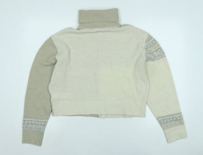 Back view of French Connection women’s beige high neck acrylic jumper, size M