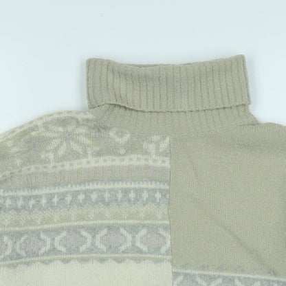 Close-up detail of French Connection women’s beige high neck acrylic jumper, size M