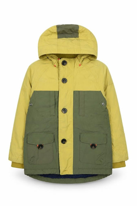 Front view of Outdoor Expedition boys’ green anorak coat, size 5-6, years zip