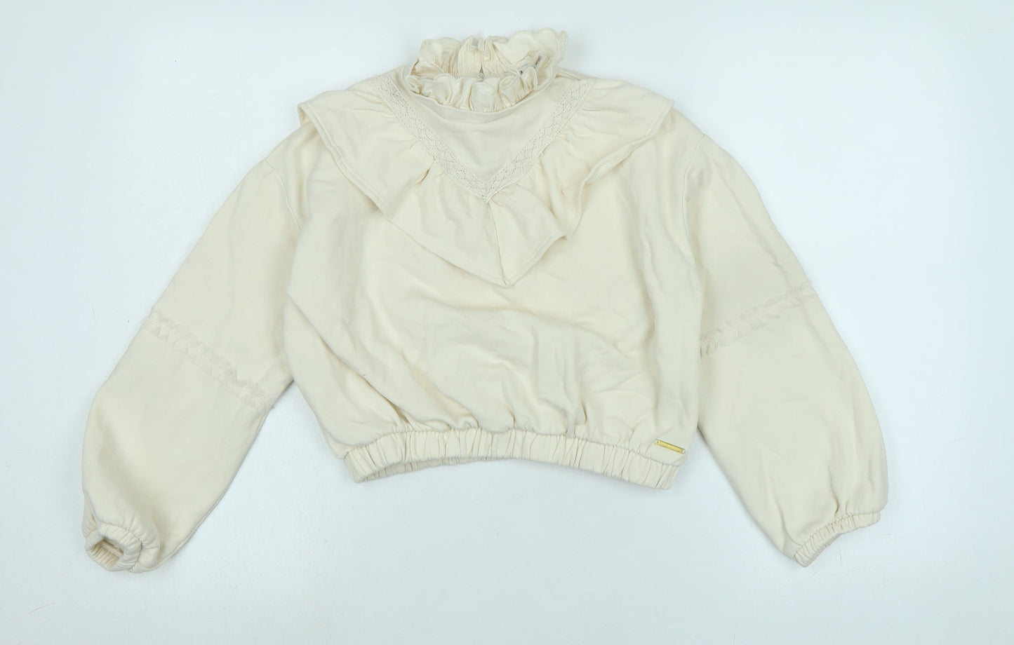 River Island Girls Beige Polyester Pullover Sweatshirt Size 9-10 Years Button