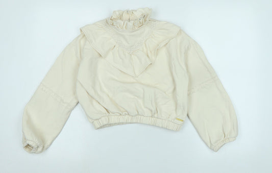 River Island Girls Beige Polyester Pullover Sweatshirt Size 9-10 Years Button