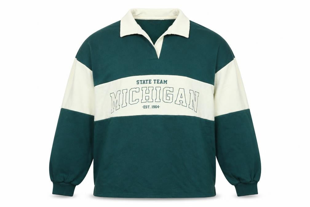 State Team Mens Green Polyester Pullover Sweatshirt Size M - State Team Michigan- Est 1964
