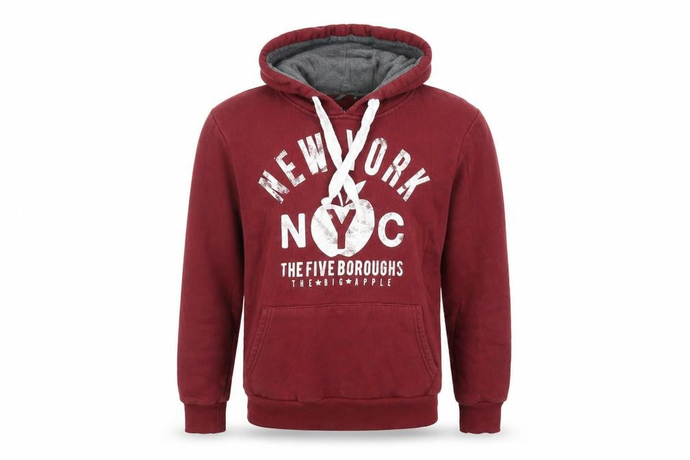 New York Mens Red Cotton Pullover Hoodie Size S - Pockets