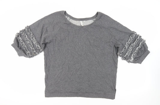 AND/OR Womens Grey Cotton Pullover Sweatshirt Size 12 Pullover - Ruffle Detail