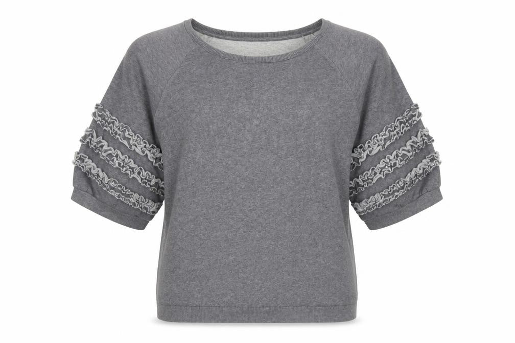 AND/OR Womens Grey Cotton Pullover Sweatshirt Size 12 Pullover - Ruffle Detail