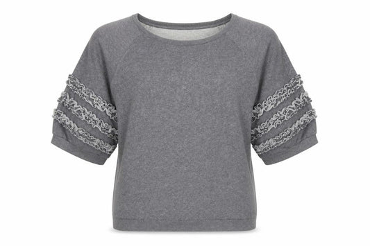 AND/OR Womens Grey Cotton Pullover Sweatshirt Size 12 Pullover - Ruffle Detail