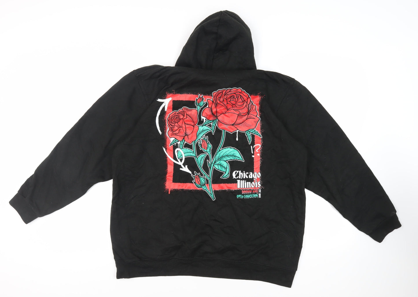 Boohoo Man Mens Black Cotton Pullover Hoodie Size M - Pockets Chicago