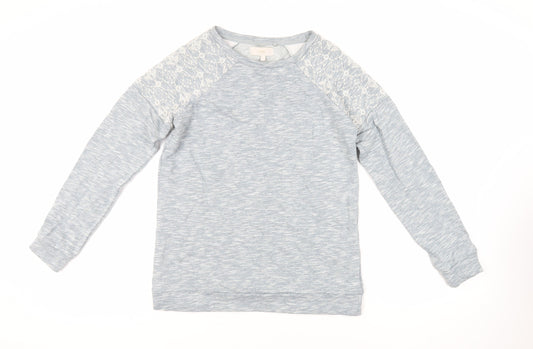 NEXT Womens Blue Cotton Pullover Sweatshirt Size 8 Pullover - Beaded Embroidered
