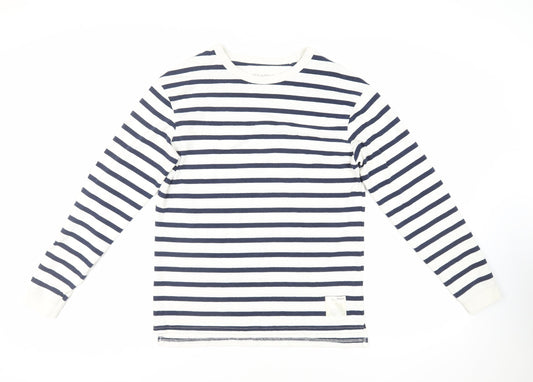 Pull&Bear Womens White Striped Cotton Pullover Sweatshirt Size S Pullover
