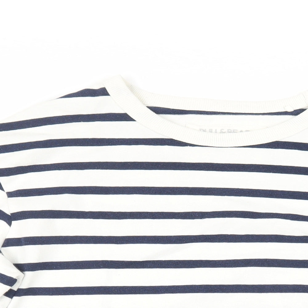 Pull&Bear Womens White Striped Cotton Pullover Sweatshirt Size S Pullover