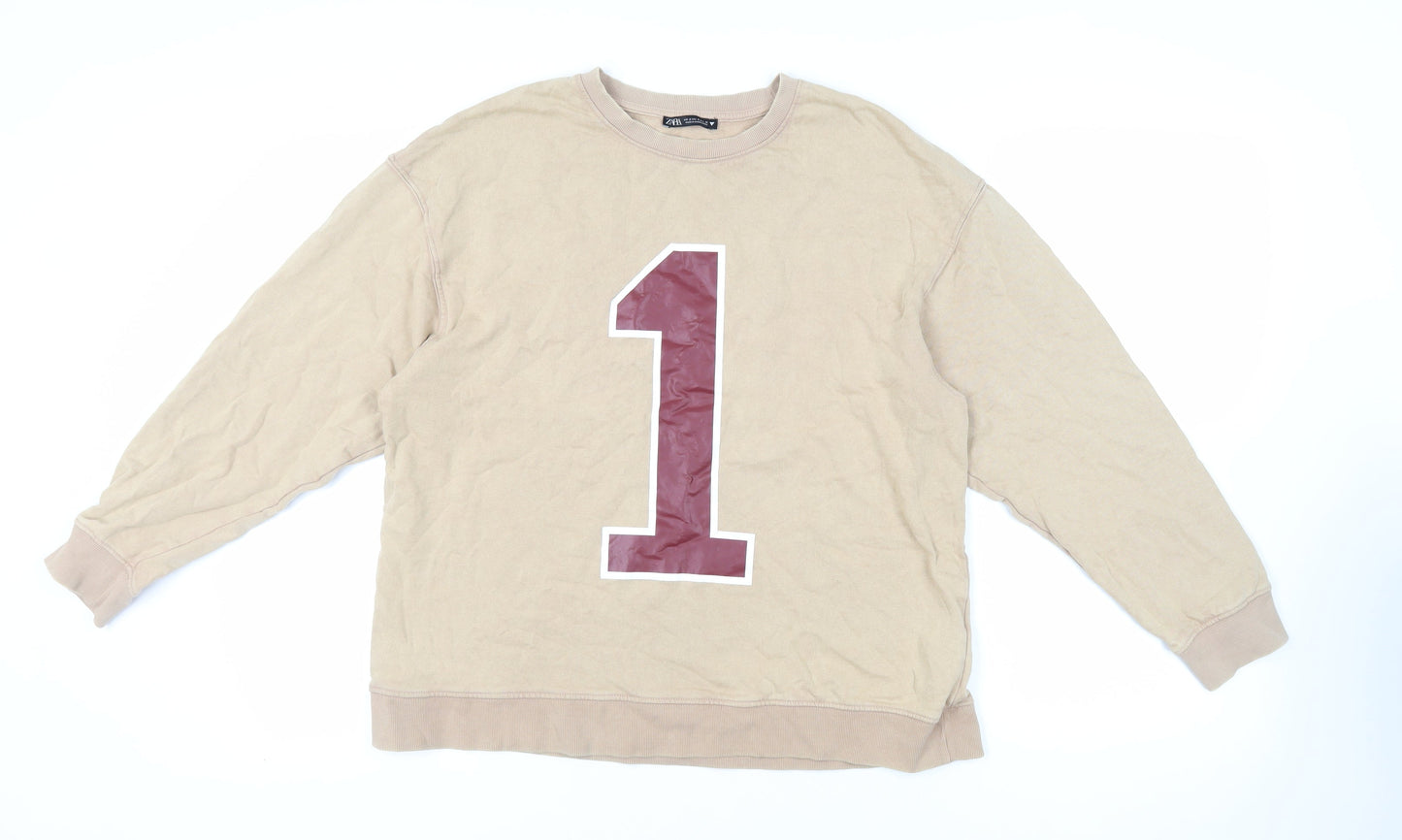 Zara Womens Beige Cotton Pullover Sweatshirt Size S Pullover