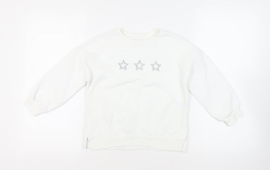 Mint Velvet Girls White Cotton Pullover Sweatshirt Size 7 Years Pullover - Stars