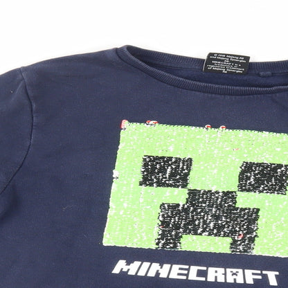 Preloved NEXT Girls Blue Cotton Pullover Sweatshirt Size 12 Years Pullover - Minecraft Sequin - Detail