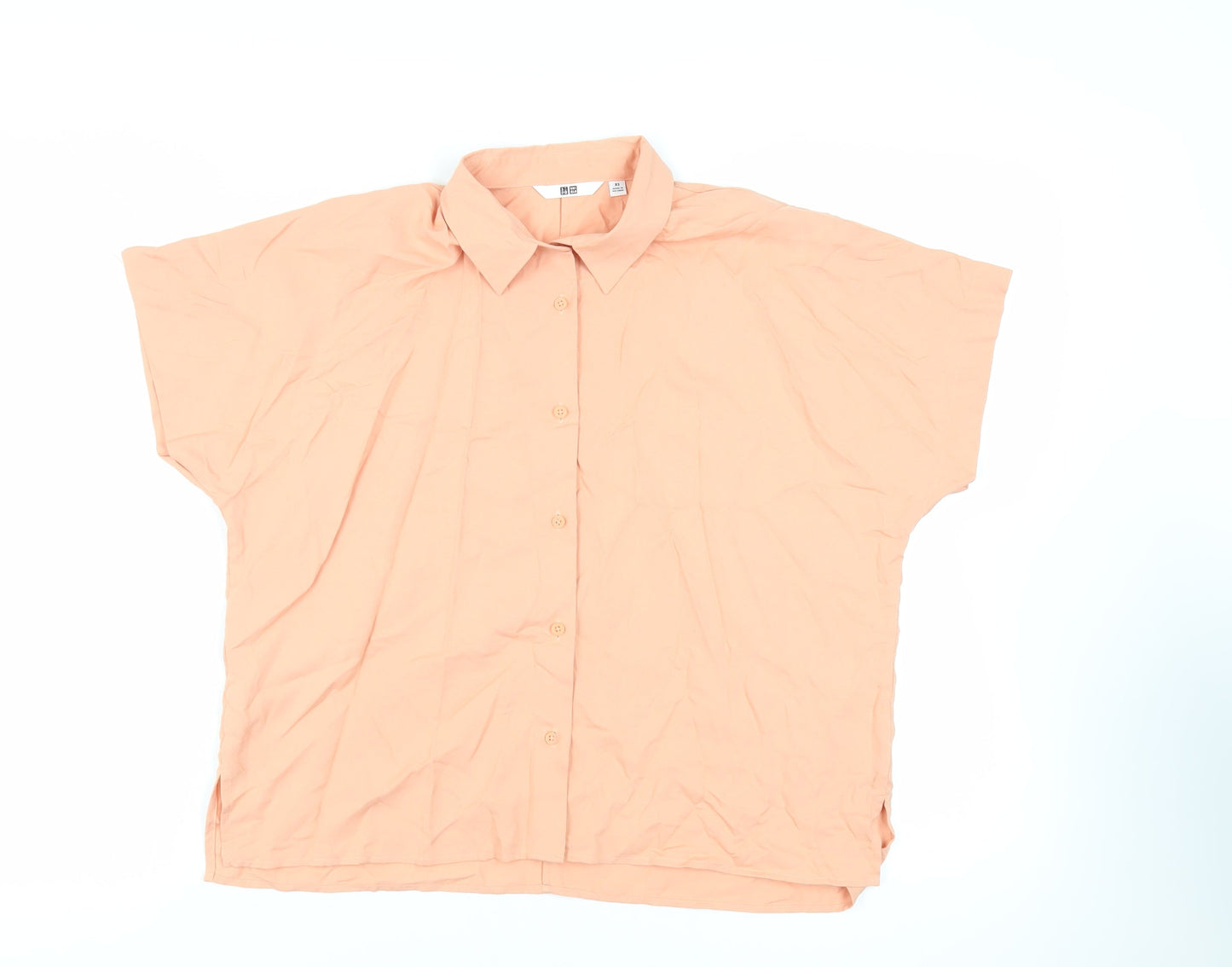 Uniqlo Womens Orange Viscose Basic Button-Up Size XS Collared
