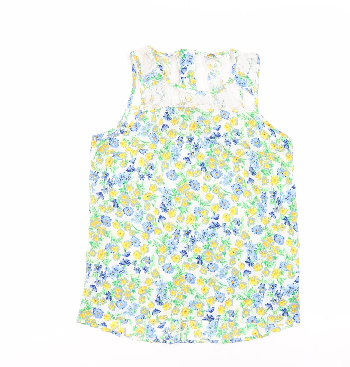 New Look Womens Multicoloured Floral Polyester Basic Tank Size 8 Round Neck - Lace Detail