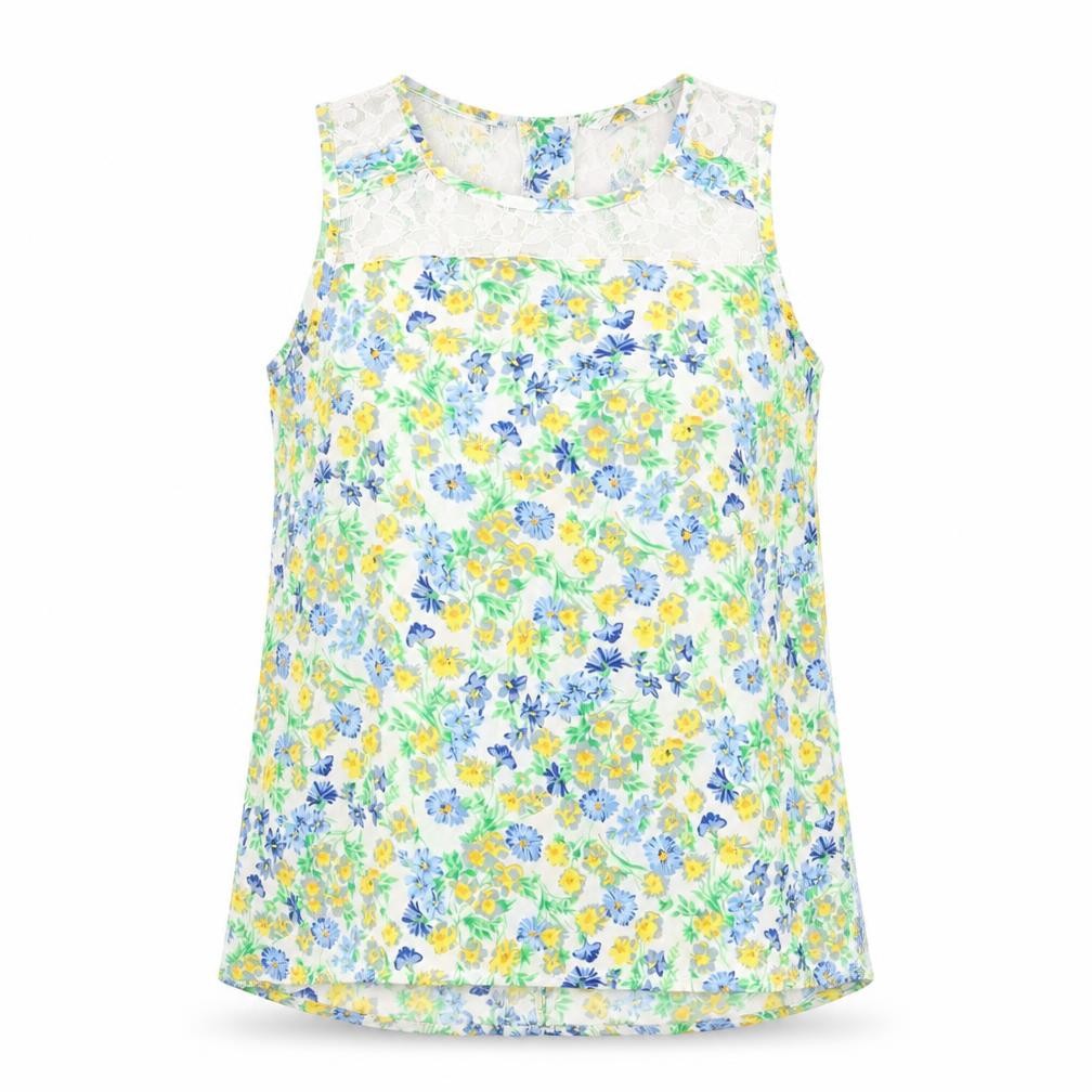 New Look Womens Multicoloured Floral Polyester Basic Tank Size 8 Round Neck - Lace Detail