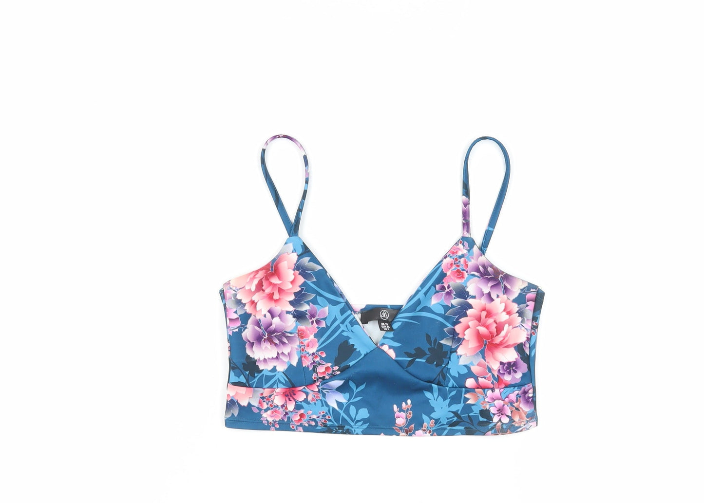 Missguided Womens Blue Floral Polyester Cropped Tank Size 10 Sweetheart - Bralette Top