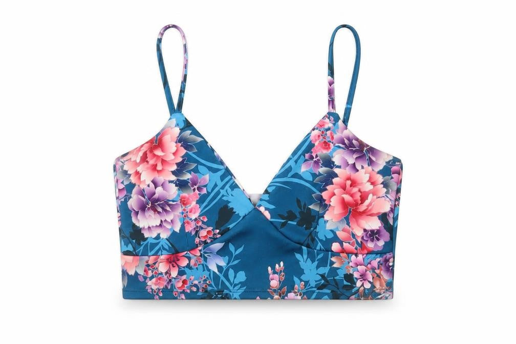 Missguided Womens Blue Floral Polyester Cropped Tank Size 10 Sweetheart - Bralette Top