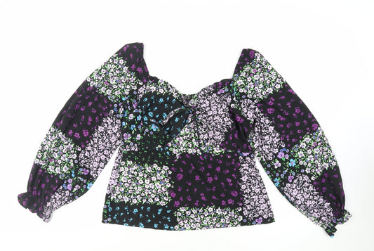 Quiz Womens Black Floral Polyester Basic Blouse Size 12 Sweetheart
